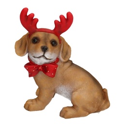 [S-V6137740000] Cane in resina con corna e fiocco, dimensioni cm17x10h17