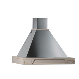 [S-ART896650] Cappa aspirante GINEVRA in acciaio inox silver e cornice in legno intarsio colore tortora cm 90