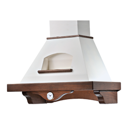 [S-ART895387] Cappa cucina rustica bianca AIDA con cornice in legno colore tabacco con orologio cm 90