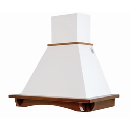 [S-ART894694] Cappa cucina rustica bianca CASTELLO con cornice in legno intarsio colore tabacco cm 90
