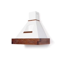 [S-DR890207] Cappa cucina rustica bianca EPOQUE con cornice in legno intarsio colore tabacco cm 90
