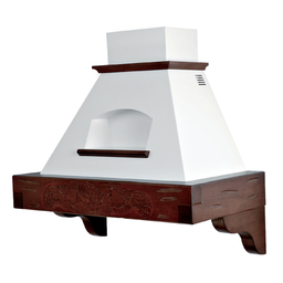 [S-ART896087] Cappa cucina rustica bianca GIADA MAX con cornice in legno intarsio colore tabacco cm 120