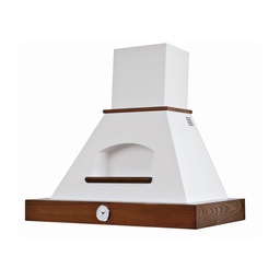 [S-ART894854] Cappa cucina rustica bianca GIADA con cornice in legno intarsio colore tabacco con orologio cm 120