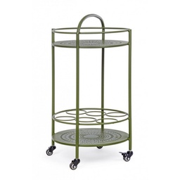 [S-B0802892] Carrello per bottiglie in acciaio verde con ruote autobloccanti