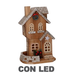 [S-V6164550000] Casetta in legno con luce LED naturale 19x14x31 cm