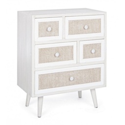[S-B0744880] Cassettiera 5 cassetti stile rustico bianco antico 72.5h cm