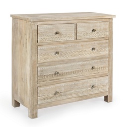 [S-B0746213] Cassettiera 5 cassetti Mayra in legno naturale 93x40x90h cm