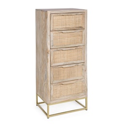 [S-B0746487] Cassettiera 5 cassetti naturale in legno stile vintage - Misure: 45x35x104 cm