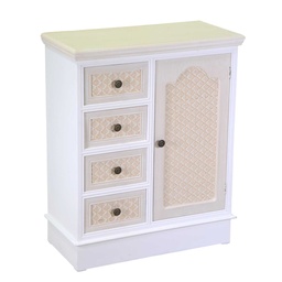 [S-V8041680000] Cassettiera in legno con 1 anta e 4 cassetti crema 66x32x81 cm