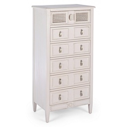 [S-B0746536] Cassettiera Stretta in Legno Bianca con Sei Cassetti - Dimensioni 56x36x119 cm