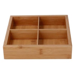 [S-V5036160000] Cassetto in bambù con 4 scomparti quadrato 21x21h4,8 cm