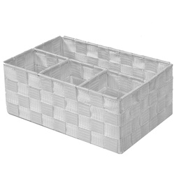 [S-V2321140000] Cassetto Rettangolare con 4 Scomparti in Poliestere Bianco - 26x17x10 cm