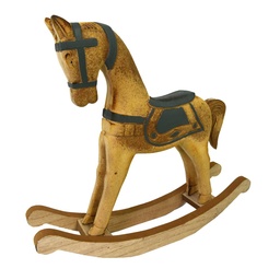 [S-V6183260000] Cavallo a Dondolo Legno Verde Acqua Marrone 26,5x6,5x22 cm
