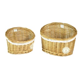 [S-V1613470000] Cesta pensile in vimini con pizzo e fiore bianco 25x16x19 cm