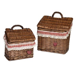 [S-V2315470000] Cesta pensile vimini 1-2 stoffa quadretti rossi rettangolare cm27x19h29-22