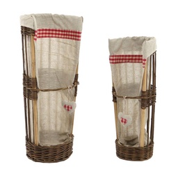 [S-V9200130000] Cesta portabaguette in vimini a quadretti rossi, tonda ø22x60 cm