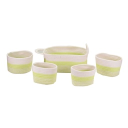 [S-V23184000VE] Set di 2 cestini tessuto verde bianco ovale cm 35x23h13/20