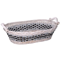 [S-V9380670000] Cesta intrecciata ovale in vimini azzurro bianco 67/75x42h12 cm