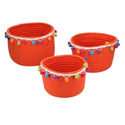 [S-V2318950000] Cestina in Tessuto Arancione con Pompon Tondo cmø19h15