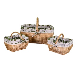 [S-V2007450000] Cesto in vimini rettangolare con 2 piccoli e fordera naturale 44x35h33 cm