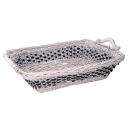 [S-V9379600000] Cesto intrecciato in vimini azzurro bianco rettangolare 53/59x38h13 cm