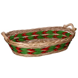 [S-V9379440000] Cesto intrecciato ovale in vimini verde rosso naturale 50x38x13 cm