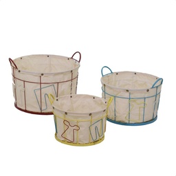 [S-V6445960000] Set 3 Cestoni in Metallo con Fodera - Misure: 36x32x20, 40x38x24, 48x44x33,5
