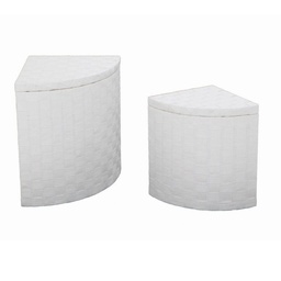 [S-V1914050000] Cestone intrecciato in carta bianca con angoli 1-2, foderato, 40x40x53 cm