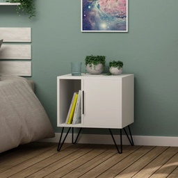 [S-FZ97579] Comodino Glynn colore bianco con anta e vano a giorno
