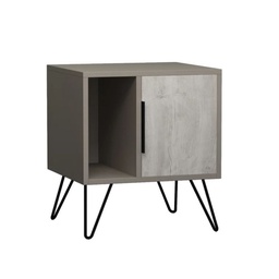 [S-FZ97580] Comodino tortora bianco con anta e vano Glynn  50x44xh.60 cm