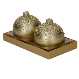 [S-V5512030000] Confezione 2 pezzi candela paraffina sfera con bolle oro ø7,5h7,5