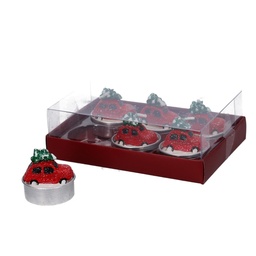 [S-V5511190000] Confezione 6 pezzi candela paraffina macchina con albero innevato rosso 2 ore