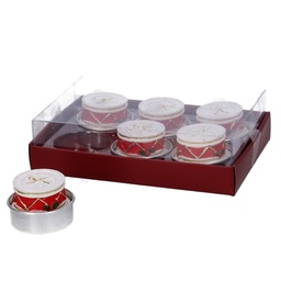 [S-V5511150000] Confezione 6 pezzi candela paraffina tamburo bianco rosso 2 ore