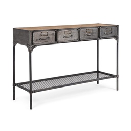 [S-B0746711] Consolle con 4 cassetti e 1 ripiano in stile industriale - Dimensioni: 119,5x41x78,5 cm