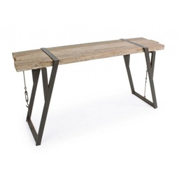 [S-B0740258] Consolle in acciaio con piano in legno BLOCKS 153x44 h76 cm