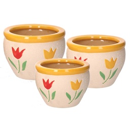 [S-V5837150000] Coprivaso elegante in ceramica con tulipani - 30x21 cm
