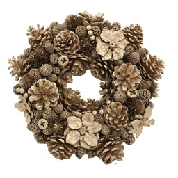[S-V6322650000] Coroncina con fiori e pigne champagne ø30x8 cm