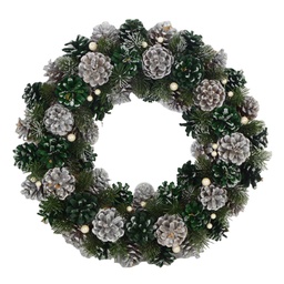 [S-V6327290000] Coroncina con pigne argento verde ø30 cm