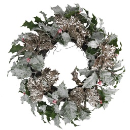 [S-V6166530000] Coroncina con pungitopo oro 26x26x40 cm