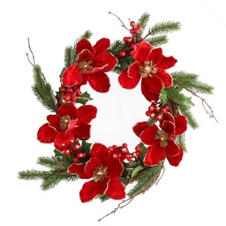 [S-V6135030000] Coroncina Fiori Bacche Rosso Oro Tondo 50x40 cm