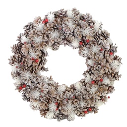 [S-V6327310000] Coroncina innevata con bacche e pigne naturali ø30 cm