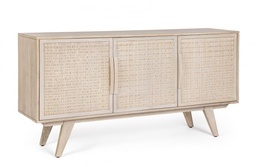 [S-B0747053] Credenza 3 Ante Sahana - Struttura in Legno di Mango - Verniciatura Bianca - Vano Porta con Mensola - Piedini da Assemblare - 155x40x80 cm