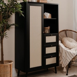 [S-FZ99032] Credenza KUTA53 nera 3 cassetti e anta effetto rafia