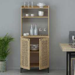 [S-FZ99155] Credenza alta Zanne 2 ante e vani a giorno rovere