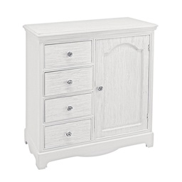 [S-B0744188] Credenza in MDF un anta quattro cassetti Bianca BLANC 66x32,5x h80 cm