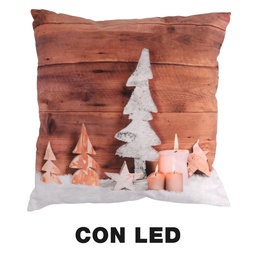 [S-V6162850000] Cuscino con decorazioni a LED in tessuto marrone 40x40 cm