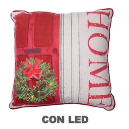 [S-V6142430000] Cuscino rosso quadrato in tessuto con ghirlanda e led cm40x40
