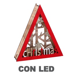 [S-V6153450000] Decorazione triangolare in legno rosso con led cm22x4,5h20