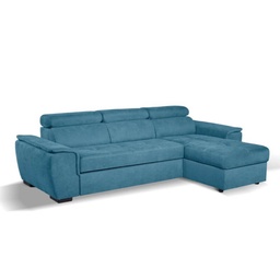 [S-FZ100102] Divano Lometo con penisola letto e contenitore reversibile con poggiatesta reclinabili verde acqua