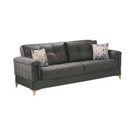 [S-FZ93947] Divano letto tre posti con contenitore KEMER in legno e tessuto Grigio Scuro 219x99x h87 cm